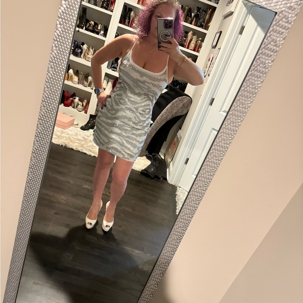 Akira Zebra Rhinestone Mini Dress L